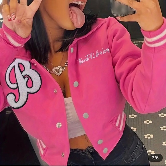 Barbie Cropped Letterman‘s Jacket - Picture 9 of 10